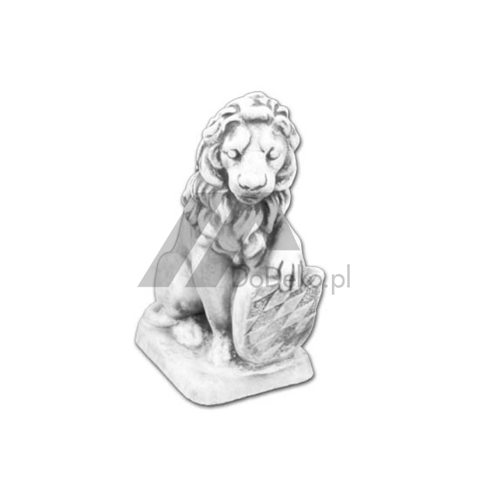 Piccolo leone in cemento con scudo a sinistra